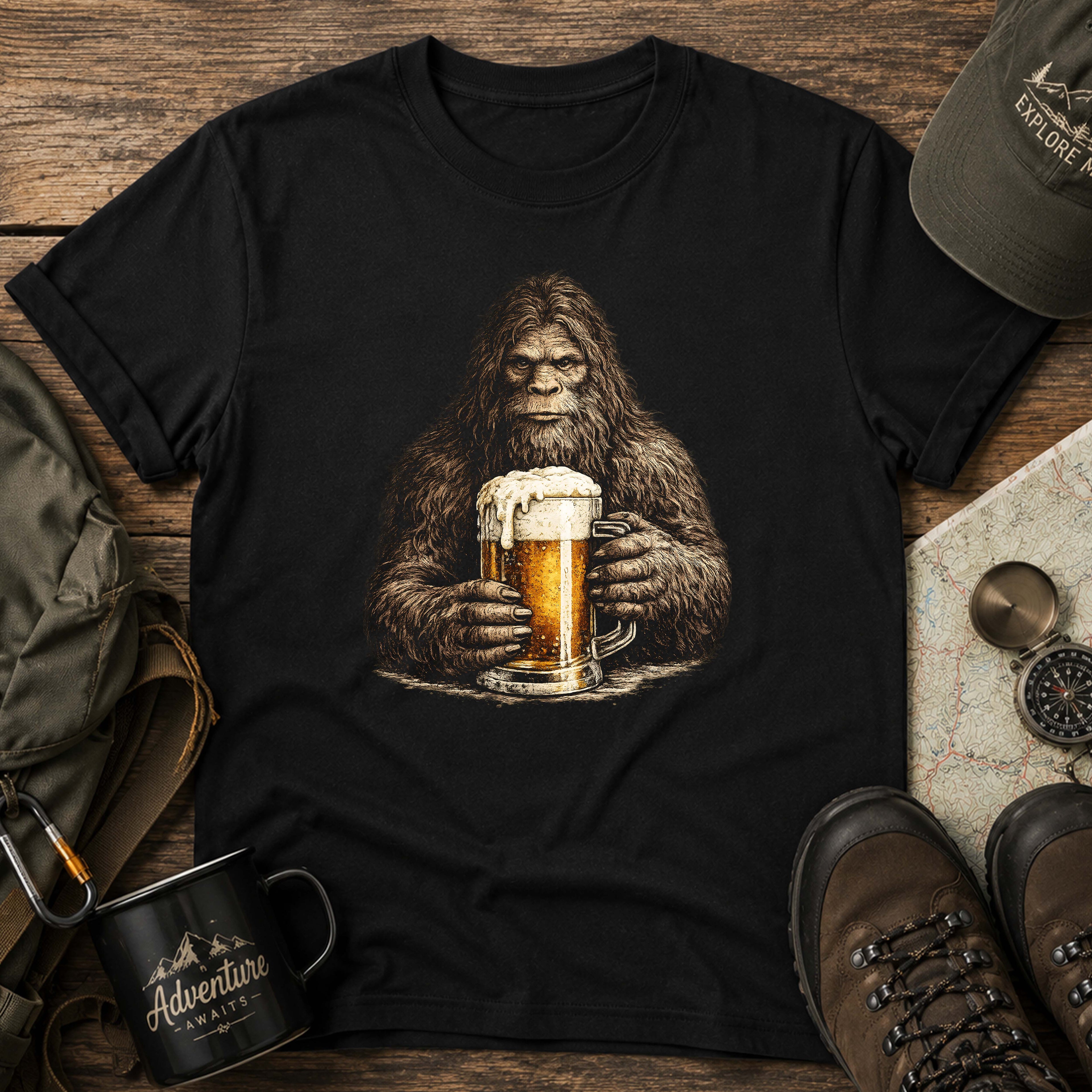 Bigfoot Holding Beer T-Shirt