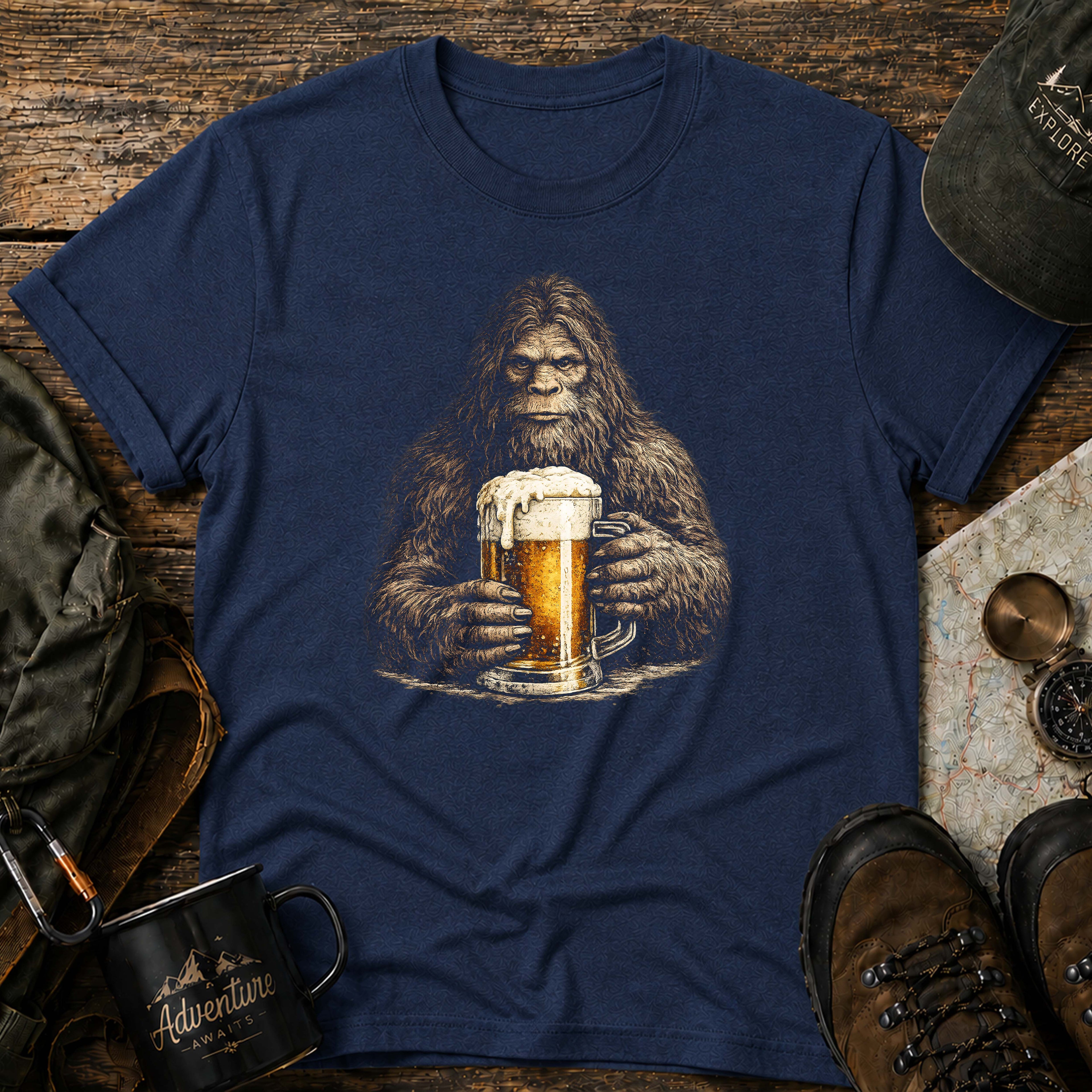 Bigfoot Holding Beer T-Shirt